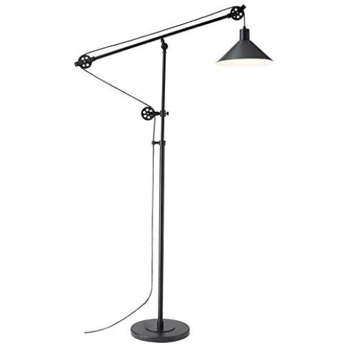 CO-Z Industrial Pulley Floor Lamp Adjustable, 70’’ Antique Floor Task Lamp in Matte Black Finish, Metal Standing Floor Lamp Over Couch for Living Room Reading Office Bedroom.
