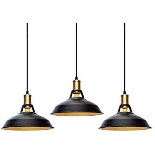 3PCS Barn Pendant Light, Metal Farmhouse Dome Pendant Lighting, Vintage Industrial Light Fixture for Kitchen Island, Dining Room and Bedroom, E26 Base, Brushed Matte Black (Bulb NOT Included)