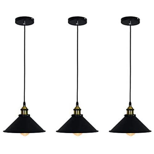 Industrial Edison Kitchen Pendant Light 3-Pack Antique Brass Hanging Lighting Fixture for Dining Room Restaurant Bar(Black) by