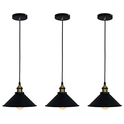 Industrial Edison Kitchen Pendant Light 3-Pack Antique Brass Hanging Lighting Fixture for Dining Room Restaurant Bar(Black) by
