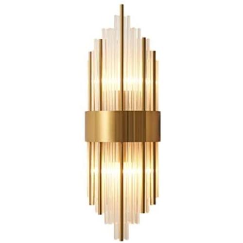 BOKT Modern Wall Mount Lamp 2 Light Fixtures Crystal Wall Sconce Lighting, Elegant Wall Sconces with Brass Base for Bedroom Living Room Bathroom Hallway Entryway Hotel Restaurant (Gold)