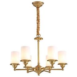 SILJOY Mid Century Vintage Brass Chandelier Cylinder Ceiling Light with Glass Shade Pendant Light Dimmable Lighting Fixture for Living Room Dining Room