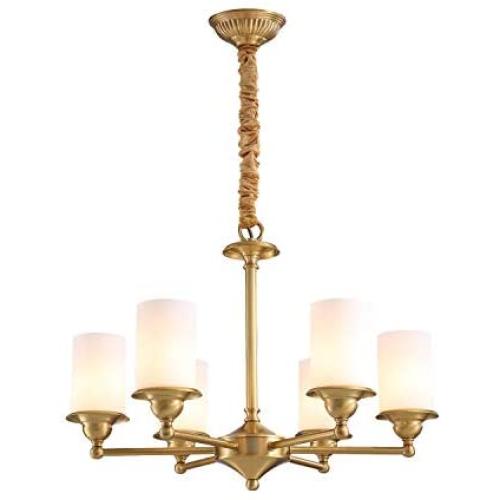 Vintage Brass Gold Chandelier Modern Cylinder Glass Shade Pendant Light Dimmable Ceiling Lighting Fixture for Living Room Dining Room 6-Lights, Dia23.6''