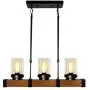 PUZHI HOME Modern Kitchen Island Pendant Light, 3 Lights Wooden Light Fixture Farmhouse Chandelier Rustic Dining Room Light for Kitchen Farmhouse Dining Room Living Room Barn