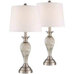 Arden Traditional Table Lamps Set of 2 Mercury Glass Twist White Empire Shade for Living Room Family Bedroom Bedside Office - Regency Hill