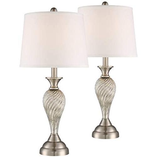 Arden Traditional Table Lamps Set of 2 Mercury Glass Twist White Empire Shade for Living Room Family Bedroom Bedside Office - Regency Hill