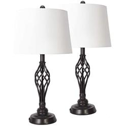 CO-Z Farmhouse Table Lamps Set of 2 Bronze, Retro End Table Lamps Pair with Wrought Iron Lamp Base and Fabric Shade, Country Lamps for Living Room Bedroom Family Entryway Bedside.