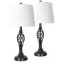 CO-Z Farmhouse Table Lamps Set of 2 Bronze, Retro End Table Lamps Pair with Wrought Iron Lamp Base and Fabric Shade, Country Lamps for Living Room Bedroom Family Entryway Bedside.