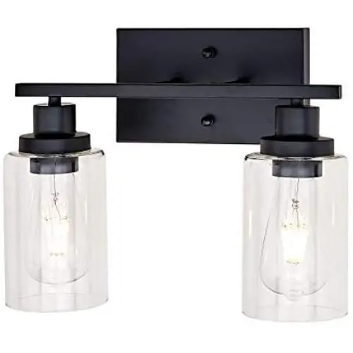Banato Lighting Black Bathroom Vanity Light 2-Light Indoor Industrial Wall Light Fixtures with Clear Glass Shade for Bedroom Powder Room Living Room Banato Lighting Black Bathroom Vanity Light 2-Light Indoor Industrial Wall Light Fixtures with Clear Glass Shade for Bedroom Powder Room Living Room