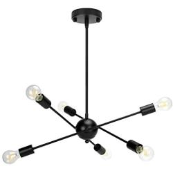 GRUSTRUST 6-Light Black Chandeliers Lighting Easy Mount Ceiling Light Chrome Modern Pendant Light Dimmable Lamp Bracket for Living Room Showroom Study Room(Bulbs Not Included)