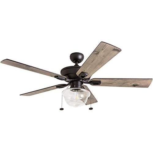 Prominence Home 80091-01 Abner Vintage Indoor/Outdoor Ceiling Fan, ETL Damp Rated 52'' LED Schoolhouse Edison Bulb, Rustic Farmhouse/Barnwood Blades, Espresso Bronze