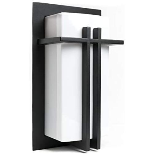 LJ Outdoor Wall Sconce, Exterior Light Fixtures Wall Mount Outdoor Lantern for Entryway Yard Garage Front Porch, Modern Metal Frame, Weather and Rust Resistant (Black)