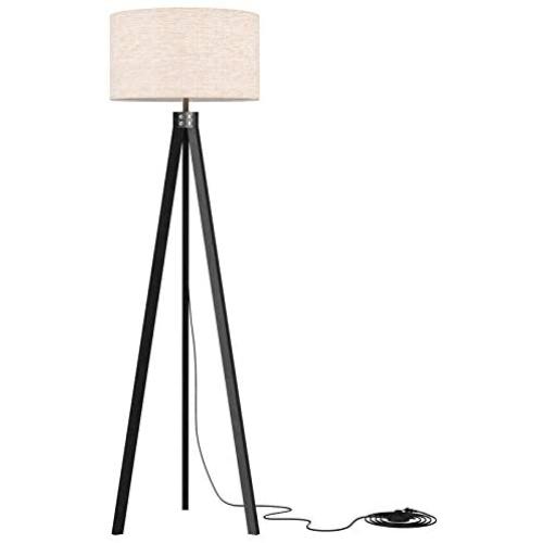 LEPOWER Tripod Floor Lamp, Mid Century Standing Lamp, Wooden Farmhouse Floor Lamp for Living Room, Bedroom and Office, Flaxen Lamp Shade with E26 Lamp Base