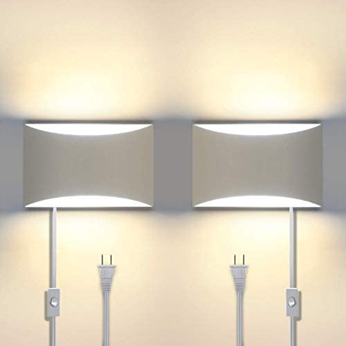 Aluminum Modern LED Wall Sconces Set of 2, 15 W 3000K Warm White Up and Down Lighting Fixture Lamps for Stairway, Bedroom, Hallway, Basement, Cafes, Wall-Mounted or Plug in (4 G9 Bulbs Included)