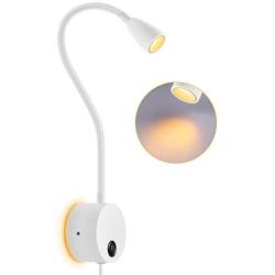 OBSESS gooseneck Reading Light Bedside LED Night Light with Dimmable Button and Touch Switch,Warm White 3W Book Reading Lamp with Atmosphere Back Light (White)