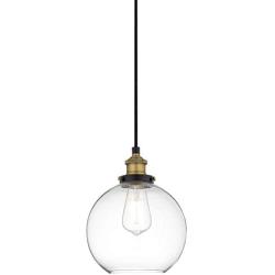 Primo Large Glass Globe Pendant Light Fixture - Black and Gold Hanging Pendant Lighting for Kitchen Island - Mid Century Modern Ceiling Light with Clear Glass Shade