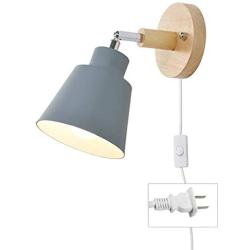 QPGGY Bedroom Wall Lights with Plug in Cord Modern Gray Wall Sconce Reading Light with Switch,Living Room Wall Lamp 350 Degree Rotating E27 Lamp Holder Bedside Lamps