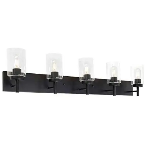 VINLUZ 5 Lights Bathroom Vanity Light Fixtures Black Sconces Wall Lighting Modern Industrial Indoor Wall Mounted Lamp, Farmhouse Style Wall Light for Kitchen Living Room Dining Room