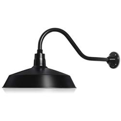 17in. Satin Black Outdoor Gooseneck Barn Light Fixture with 22in. Long Extension Arm - Wall Sconce Farmhouse, Vintage, Antique Style - UL Listed - 9W 900lm A19 LED Bulb (5000K Cool White)