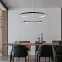 SUNMOO LED Modern Chandelier 2-Ring Led Pendant Light Circular Adjustable Chandelier Hanging Lighting for Dining Room Kitchen Living Room Bedroom 3000K Warm Light 55w (Black)