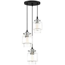 MOTINI 3 Light Cluster Pendant Lighting for Kitchen Island, Black and Brushed Nickel with Clear Glass, Dining Room Lighting Fixture Hanging Chandelier