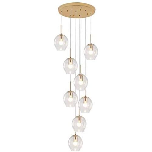 Adjustable Cluster Chandelier Modern Glass Shade Pendant Light Flush Mount Led Ceiling Light Fixture Hanging Lamp for Dining Room Staircase Balcony Transparent 8 Lights