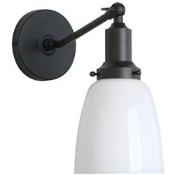 Permo Industrial Vintage Slope Pole Wall Mount Single Sconce with 5.5'' Oval Dome Milk White Glass Shade Wall Sconce Light Lamp Fixture (Black)