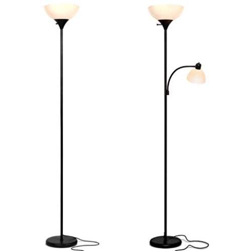 Brightech Sky Dome Bundle - Bright LED Torchiere Lamp & Reading Floor Lamp - Dimmable Modern Standing Lamp Set - Tall Pole Lamps Perfect for Offices, Living Rooms – Jet Black