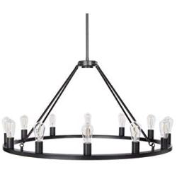 Sonoro Round Chandelier 38'' – Black w/Vertical Bulbs - Linea di Liara LL-CH5-38-5BLK