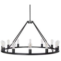 Sonoro Round Chandelier 38'' – Black w/Vertical Bulbs - Linea di Liara LL-CH5-38-5BLK