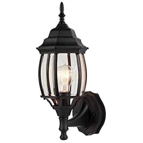 NOMA Four-Sided Outdoor Wall Lantern | Waterproof Outdoor Up-Facing Exterior Light for Front Door, Backyard, Garage, Patio or Décor | Black Finish with Bevelled Glass Panels