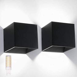 Ralbay LED Modern Black Indoor Wall Sconce 2-Pack 9W Aluminum LED Up and Down Black Indoor Wall Lighting Fixtures for Indoor Living Room Bedroom Hallway, with G9 Bulb (Natural White Light, 4000K)