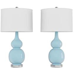 Lavish Home Table Lamps – Set of 2 Ceramic Double Gourd Vintage Style for Bedroom, Living Room or Office with Energy Efficient LED Bulbs (Blue)