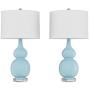 Lavish Home Table Lamps – Set of 2 Ceramic Double Gourd Vintage Style for Bedroom, Living Room or Office with Energy Efficient LED Bulbs (Blue)