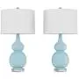 Lavish Home Table Lamps – Set of 2 Ceramic Double Gourd Vintage Style for Bedroom, Living Room or Office with Energy Efficient LED Bulbs (Blue)