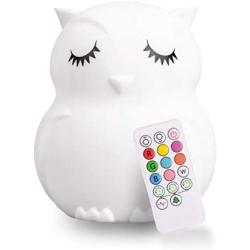 LumiPets LED Owl Battery-Operated/USB-Powered Silicone Night Light for Kids with 9 Tap-to-Activate Colors