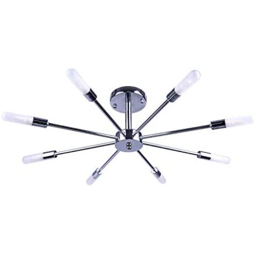 Semi Flush Ceiling Vintage Brushed Nickel Light Fixture, Palacelantern Electroplated 8 Lights Industrial Sputnik Chandelier for Kitchen Dining Living Room Bedroom Lighting