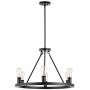 Kira Home Jericho 25'' 6-Light Large Industrial Rustic Farmhouse Wagon Wheel Chandelier, Round Kitchen Island Light, Black Finish