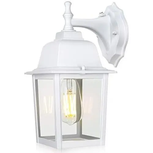 WENFENG Dusk to Dawn Sensor Outdoor Wall Light Fixtures with Waterproof Anti-Rust Matte White Finish, Clear Glass Shade, Wall Mount Exterior Lights for House Porch Garage Outside WENFENG Dusk to Dawn Sensor Outdoor Wall Light Fixtures with Waterproof Anti-Rust Matte White Finish, Clear Glass Shade, Wall Mount Exterior Lights for House Porch Garage Outside
