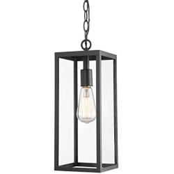 Bestshared Outdoor Pendant Lantern, Exterior Pendant Hanging Lights, Porch Pendant Lighting Fixture in Black Finish with Clear Glass