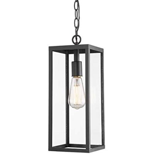 Bestshared Outdoor Pendant Lantern, Exterior Pendant Hanging Lights, Porch Pendant Lighting Fixture in Black Finish with Clear Glass