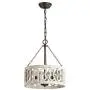 3-Light Distressed Wood Chandelier, Wooden Barrel Drum Design, Shabby Chic Hanging Pendant Ceiling Lighting