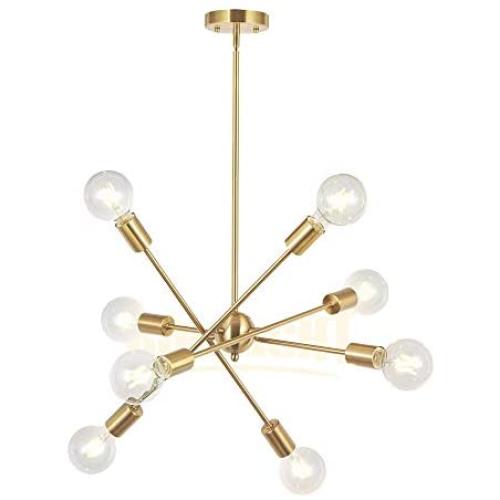 8 Lights Modern Sputnik Chandelier Lighting with Adjustable Arms Mid Century Pendant Light Vintage Industrial Farmhouse Ceiling Light Fixture Brushed Brass by BONLICHT