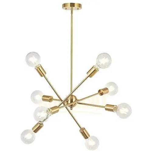 8 Lights Modern Sputnik Chandelier Lighting with Adjustable Arms Mid Century Pendant Light Vintage Industrial Farmhouse Ceiling Light Fixture Brushed Brass by BONLICHT 8 Lights Modern Sputnik Chandelier Lighting with Adjustable Arms Mid Century Pendant Light Vintage Industrial Farmhouse Ceiling Light Fixture Brushed Brass by BONLICHT