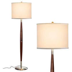 Brightech Lucas - Mid Century Modern Floor Lamp for Bedroom Reading - Brighten Living Room Corners with A Free Standing Light - Tall Office Lighting with Drum Shade & Handsome Wood Finish