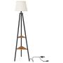 VASAGLE Floor Lamp with Shelves, Standing Reading Lamp with LED Bulb and Lamp Shade, for Living Room, Bedroom, Metal Legs, Rustic Brown ULFL15BX