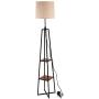 CASATOCA Floor Lamp with Shelves, Standing Reading Lamp, Display Shelves Floor Lamp, Simple Modern Floor Light, Linen lampshade, Metal Leg, for Living Room, Bedroom, dormitory or office, Rustic Brown