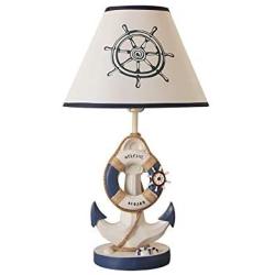 BAYCHEER Navy Blue Anchor Plug Table Lamps Fabric and Resin White and Blue Night Light with Rope Reading Light Nautical Style Resin Desk Lamp for Bedroom Kids Room Bedside Nightstand Office,A