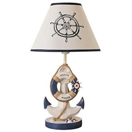 BAYCHEER Navy Blue Anchor Plug Table Lamps Fabric and Resin White and Blue Night Light with Rope Reading Light Nautical Style Resin Desk Lamp for Bedroom Kids Room Bedside Nightstand Office,A