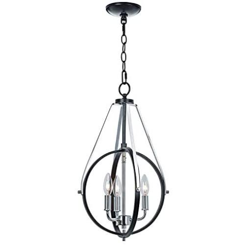 MOTINI Modern Orb Chandelier Rustic Foyer Light Fixture Metal Sphere Pendant Light for Entryway Kitchen Dining Room Hanging Lighting Fixtures, Black and Chrome, 21''x13.5''x13.5''